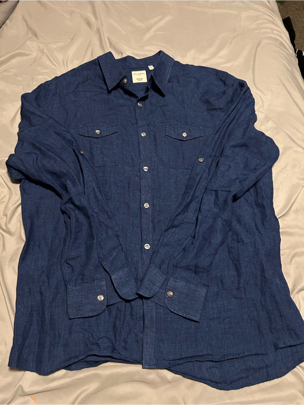 Murano Dark Navy Button-Front Lightweight Shirt Jacket